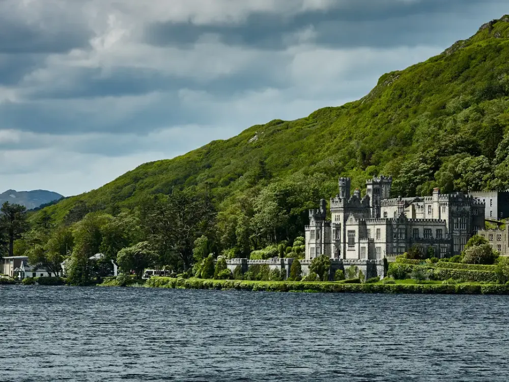 Kylemore Abbey beside its lake in Connemara, County Galway.